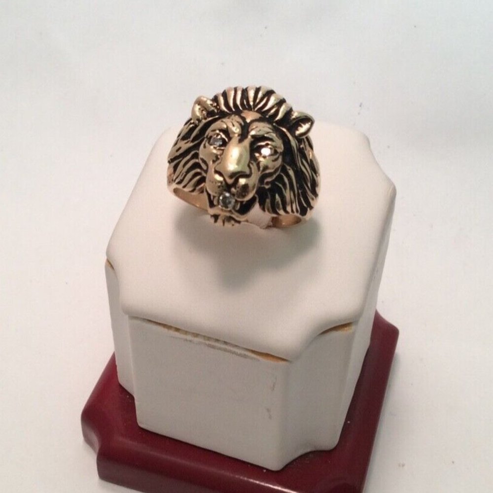 14k Yellow Solid Real Gold Lion Head Diamond Ring 9.70gr size 8